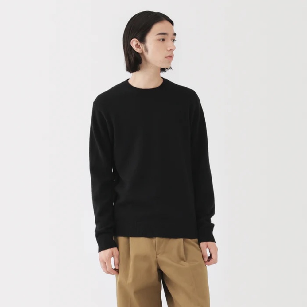 MUJI Crew Neck Sweater 100% Wool, Black Size Small